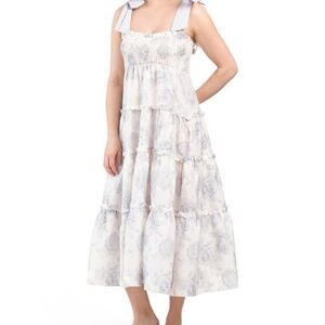 Jacquie Malak Light Blue & White Smocked Tiered Dress
